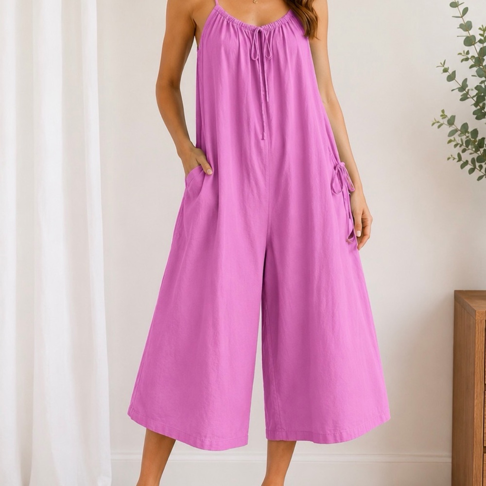 Vibrant Pink jumpsuit with Tie Waist cotton/silk